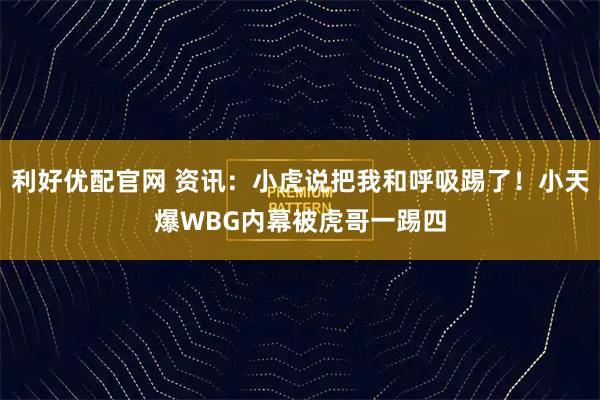 利好优配官网 资讯：小虎说把我和呼吸踢了！小天爆WBG内幕被虎哥一踢四